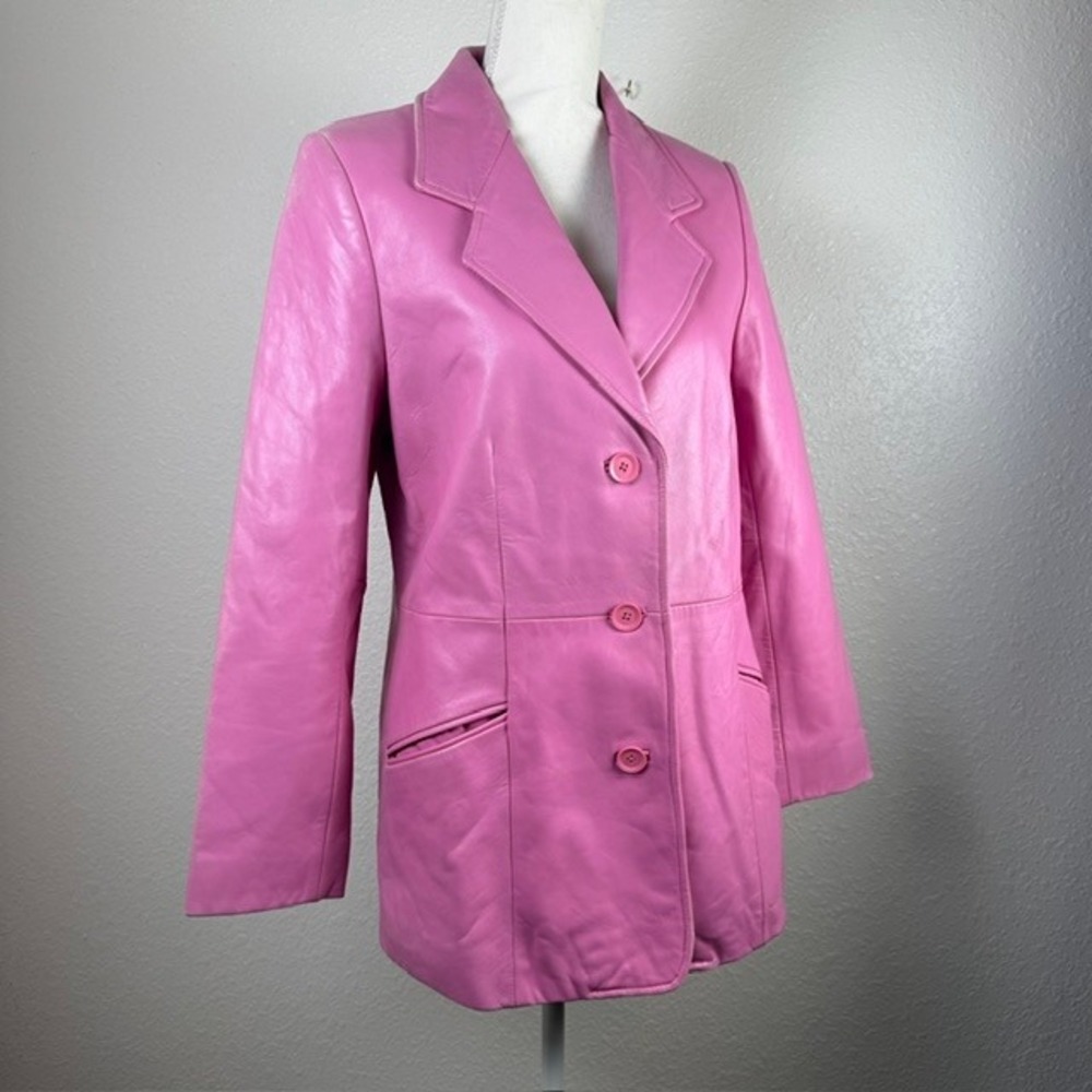Vintage Nordstrom Lamb Leather Blazer Jacket Button‎ Up RARE Pink Medium